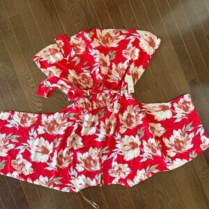 AURA CORAL/RED FLORAL ROMPER